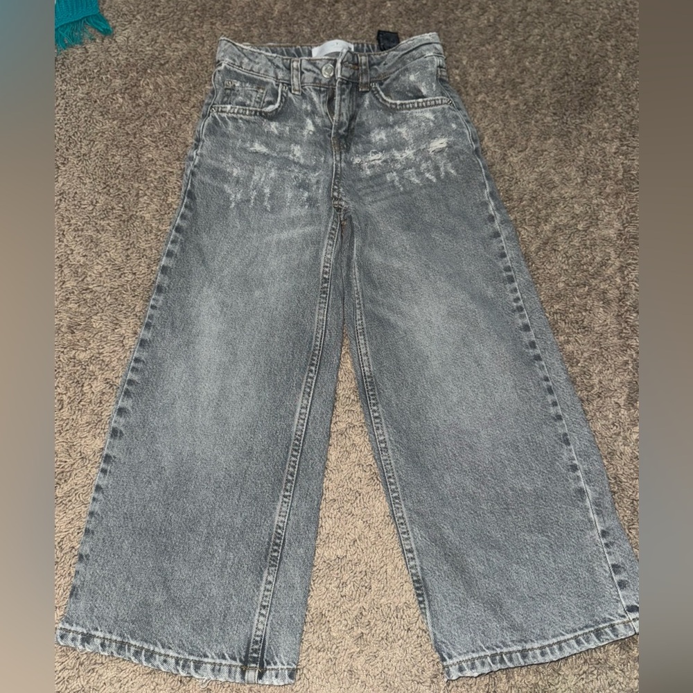 Zara Kids girl distressed Gray Wide-Leg Jeans